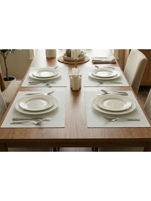 ALMITAL Amerikan Servis 48 x 30 cm 4 Adet Beyaz Nokta Desenli Suni Deri