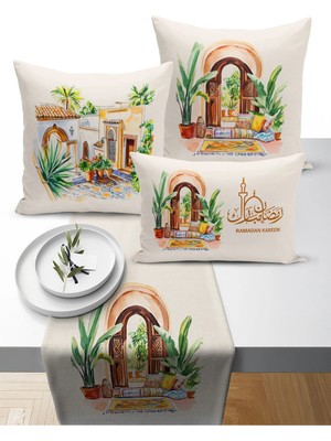 Bertille Home Ramazan Bohem  Serisi 3'lü Kırlent + 1 Runner Set Dijital Baskılı (Ramadan Set)
