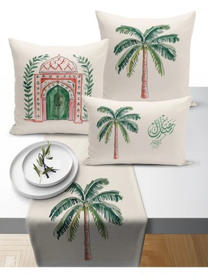 Bertille Home Ramazan Bohem  Serisi 3'lü Kırlent + 1 Runner Set Dijital Baskılı (Ramadan Set)