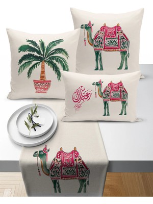 Bertille Home Ramazan Bohem  Serisi 3'lü Kırlent + 1 Runner Set Dijital Baskılı (Ramadan Set)