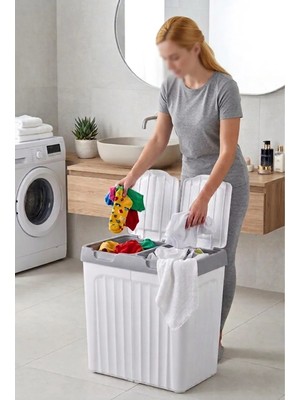 Fiora Çift Bölmeli Çok Amaçlı Kirli Çamaşır Sepeti