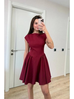 Stores36 Sırt Dekolteli Çan Detaylı Mini Elbise - Bordo