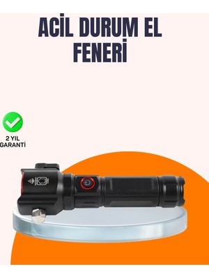 Antalya Mermerit ve Granit Çok Fonksiyonlu Acil Durum Feneri Yan Işıklı Çekiçli