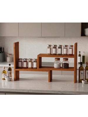 Liora Commerce Ahşap Ayarlanabilir Mutfak Tezgah Üstü Organizer ve Baharatlık - El Yapımı Masif Ahşap