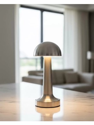 İlk El Grup Ieg™ Krom Mantar Masa Lambası Dokunmatik 3 Renk LED Şarjlı Taşınabilir Gece Lambası