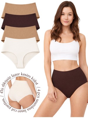 Libella İç Giyim Ekstra Yüksek Bel Premium Esnek Konfor Modeli Dikişsiz Iz Yapmayan Lazer Kesim Bikini Külot 4'lü Set