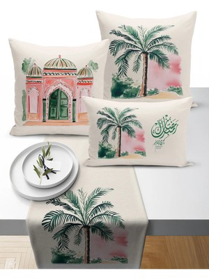 Bertille Home Ramazan Bohem  Serisi 3'lü Kırlent + 1 Runner Set Dijital Baskılı (Ramadan Set)