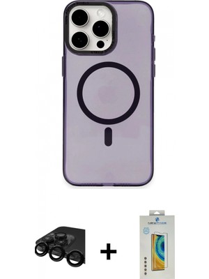 İlk El Grup Ieg™ iPhone 15 Pro Kılıf Eksen Işık Prime - Siyah Polymer Nano Ekran Koruyucu + Siyah Raze Metal Kamera Lens