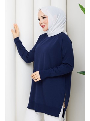 Pamuk Butik Kadın Yandan Fermuarlı Rayon Merserize Triko Tunik -PMK543