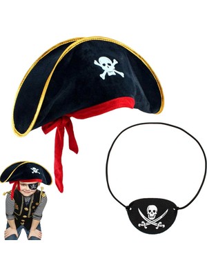 Daniska Mey Ithalat Çocuk Kadife Korsan Şapka &amp; Vinleks Deri Göz Bandı Seti