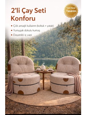 Pufymax Comfy Yeni Nesil Bohem Çay Seti,ikili Koltuk Berjer,uzanma Koltuğu Çok Amaçlı Yataklı Berjer(Sütlükahve)