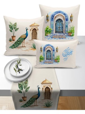 Bertille Home Ramazan Bohem  Serisi 3'lü Kırlent + 1 Runner Set Dijital Baskılı (Ramadan Set)