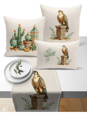 Bertille Home Ramazan Bohem  Serisi 3'lü Kırlent + 1 Runner Set Dijital Baskılı (Ramadan Set)