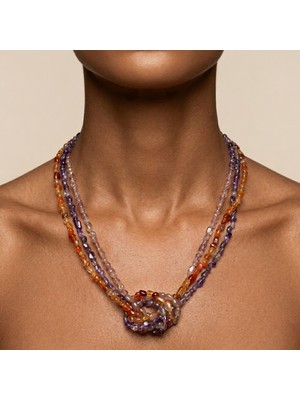 THEIA GemWorks Eden - Ametist, Akik ve Çilek Kuvars Taşlı El Yapımı Kolye