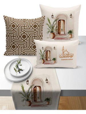 Bertille Home Ramazan Bohem  Serisi 3'lü Kırlent + 1 Runner Set Dijital Baskılı (Ramadan Set)