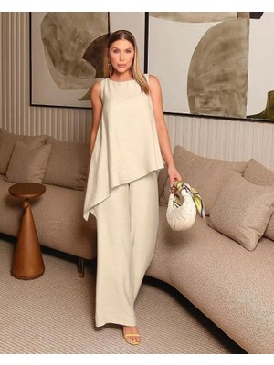 Stores36 Asimetrik Bluz - Pantolon Ikili Takım