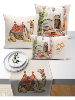 Bertille Home Ramazan Bohem  Serisi 3'lü Kırlent + 1 Runner Set Dijital Baskılı (Ramadan Set)