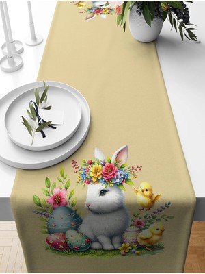 Bertille Home Ilkbahar Serisi 140X40 cm Dijital Baskılı Runner (Spring Easter Paskalya)