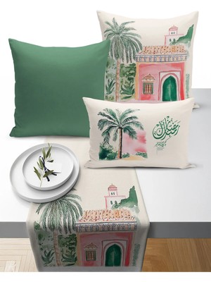 Bertille Home Ramazan Bohem  Serisi 3'lü Kırlent + 1 Runner Set Dijital Baskılı (Ramadan Set)
