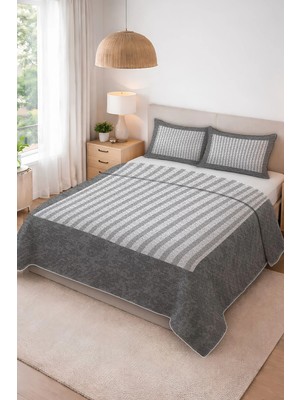 Dolce Mariee Parlak Kadife Kumaş Kapitoneli Çift Kişilik Yatak Örtüsü Seti (3 Parça) CKY0058