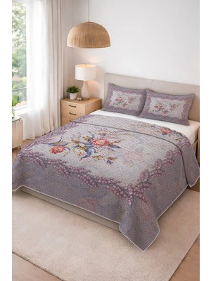 Dolce Mariee Parlak Kadife Kumaş Kapitoneli Çift Kişilik Yatak Örtüsü Seti (3 Parça) CKY0078