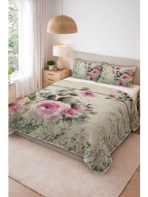 Dolce Mariee Parlak Kadife Kumaş Kapitoneli Çift Kişilik Yatak Örtüsü Seti (3 Parça) CKY0083