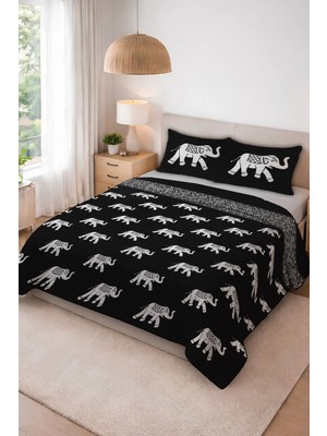 Dolce Mariee Parlak Kadife Kumaş Kapitoneli Çift Kişilik Yatak Örtüsü Seti (3 Parça) CKY0019