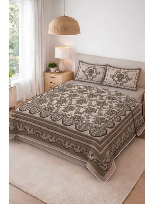 Dolce Mariee Parlak Kadife Kumaş Kapitoneli Çift Kişilik Yatak Örtüsü Seti (3 Parça) CKY0047