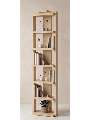 Liora Commerce Ahşap 6 Bölmeli Modern Kitaplık - El Yapımı Masif Ahşap
