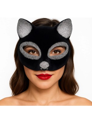 Daniska Mey Ithalat Siyah Renk Gümüş Simli Süet Kaplama Kedi Maskesi 18X14 cm