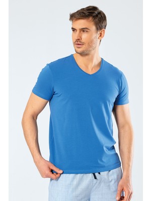 Cacharel Erkek V Yaka Likrali T-shirt 1332/Saks