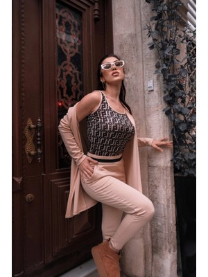 Stores36 Kadın Uzun Kollu Krep Üçlü Takım