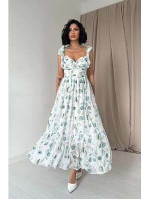 Stores36 Yeşil Şifon Drapeli Elbise