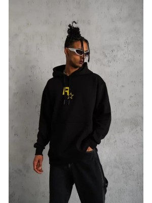 Stores36 Unisex Kapşonlu Baskılı Sweetshirt - Siyah