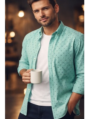 Varetta Erkek Yeşil Gömlek Uzun Kollu Geniş Kesim Cepli Casual Trend