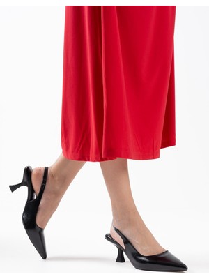 Alfaze Siyah Rugan Kırışık Modern Klasik Ince Topuklu Ayakkabı Topuk Boyu 7 cm