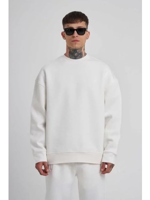 Stores36 Unisex Biskilet Yaka Üç Iplik Sweatshirt - Beyaz