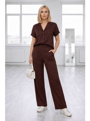 Betnur Kadın Önü Düğmeli Modal Kumaş Rahat Kalıp Eşofman Takım