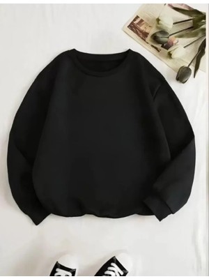 Stores36 Üç Iplik Biskilet Yaka Basic Sweatshirt - Siyah