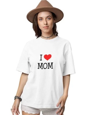 Stores36 Unisex Bisiklet Yaka Baskılı Oversize T-Shirt - Beyaz