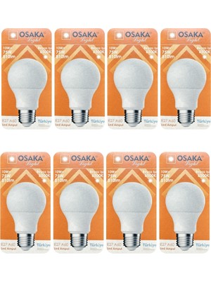 Avarson (8 Adet) Osaka 10W (75W) Beyaz Işık (6500K) E27 Duylu (Kalın Duy) LED Ampul