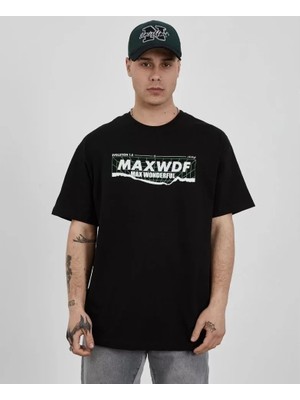 Stores36 Unisex Bisiklet Yaka Baskılı Oversize T-Shirt - Siyah