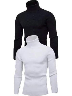 Stores36 2 Adet Unisex Kaşkorse Boğazlı Full Likralı Fitilli Body Kazak