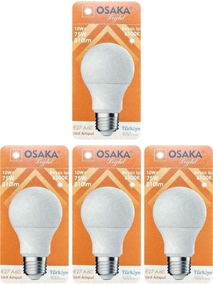 Avarson (4 Adet) Osaka 10W (75W) Beyaz Işık (6500K) E27 Duylu (Kalın Duy) LED Ampul