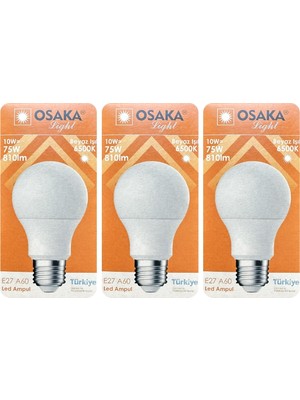 Avarson (3 Adet) Osaka 10W (75W) Beyaz Işık (6500K) E27 Duylu (Kalın Duy) LED Ampul