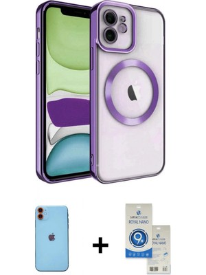 İlk El Grup Ieg™ iPhone 11 Kılıf Nova Işık Özel Seri - Şeffaf Royal Nano Ekran Koruyucu + Turuncu Neon Fosforlu Kamera Lens