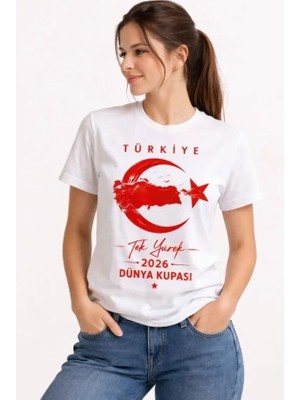 Antakya Yöresi Türkiye Ay Yıldız 2026 Dünya Kupasi Taraftar Forma T-Shirt - Beyaz