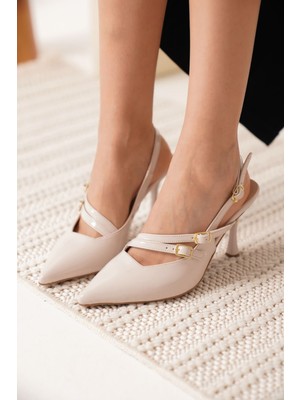 Alfaze Bej Rugan Ince Topuklu Klasik Şık Ayakkabı