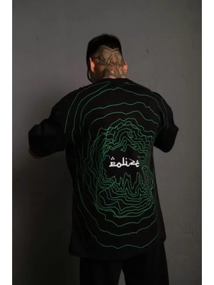 Stores36 Erkek Bisiklet Yakalı Sırt Baskılı Oversize T-Shirt - Siyah
