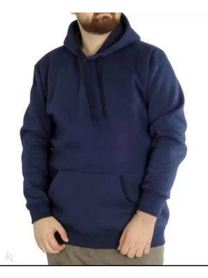 Stores36 Erkek Uzun Kol Kapşonlu Basic Sweatshirt Hoodie - Lacivert